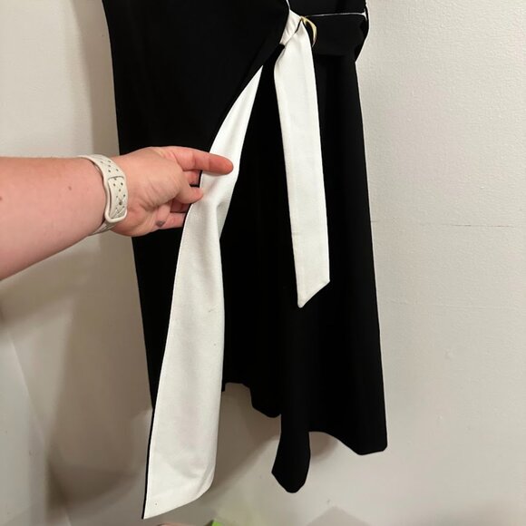 Calvin Klein Sleeveless Wrap Office Dress | Black & White Gold Accent | Size 12 - Picture 4 of 16
